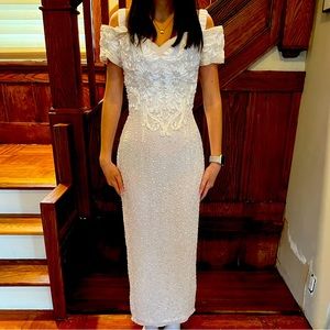 Alyce Designs size 6 off the shoulder white sequin dress